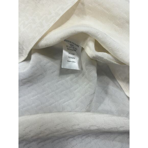 Zadig & Voltaire NWT Tio Jac Monogram 100% Silk Long Sleeve Blouse Cream Medium - Picture 5 of 5